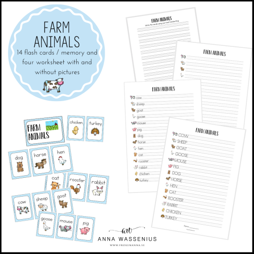 Farm animals (Ordkunskap, välskrivning, memory)