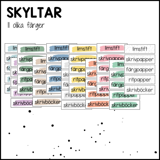 Skyltar till material: 11 olika färger