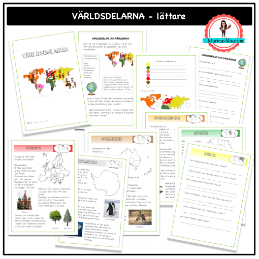 Världsdelarna - enklare texter