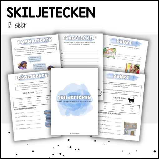 Skiljetecken; punkt, frågetecken, utropstecken, kommatecken, kolon, talstreck