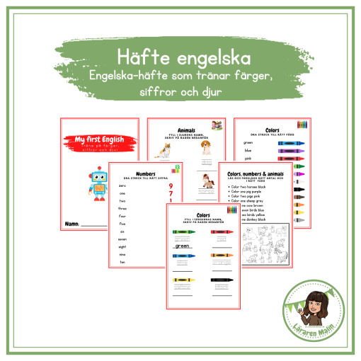 My first English (häfte som tränar färger, siffror och djur)