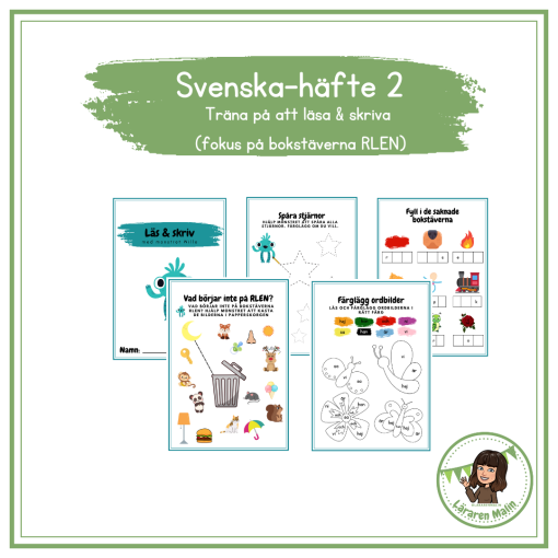 Svenska-häfte 2 (bokstäverna RLEN) - träna på bokstäver, läsa, skriva