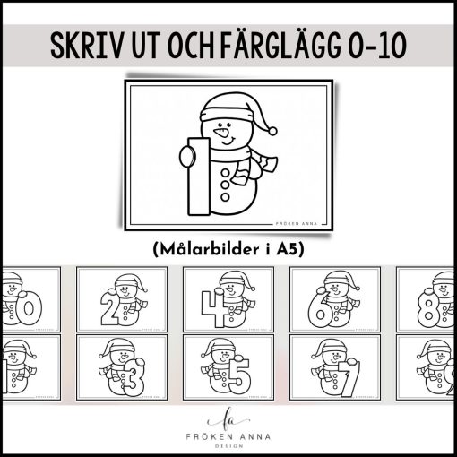 Målarbilder snögubbe 0-10