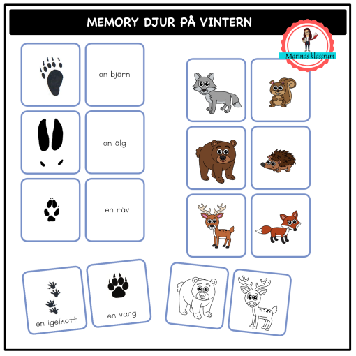 Djur på vintern - memory spår i snön