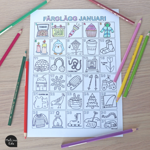 Färglägg januari - kalender