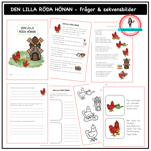 Den lilla röda hönan - frågor och sekvensbilder / svenska + engelska
