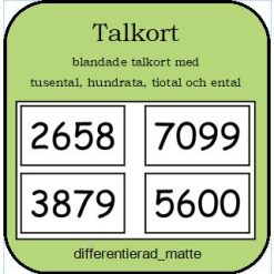 Talkort - 50 st talkort med tusental, hundratal, tiotal och ental