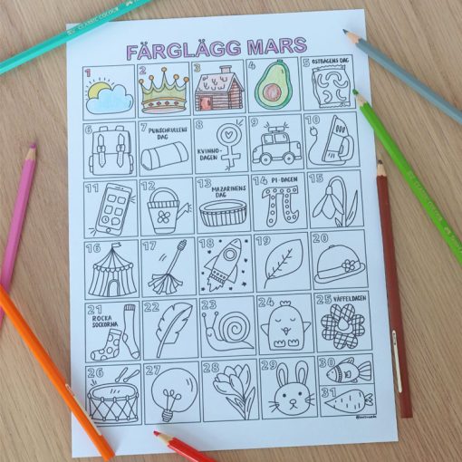 Färglägg mars - kalender