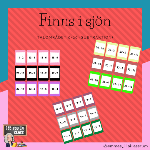 Finns i sjön - subtraktion (talområde 0-20)