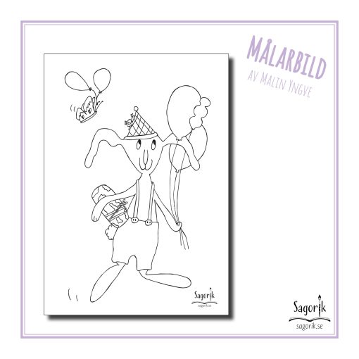 Målarbild kanin med ballonger och paket