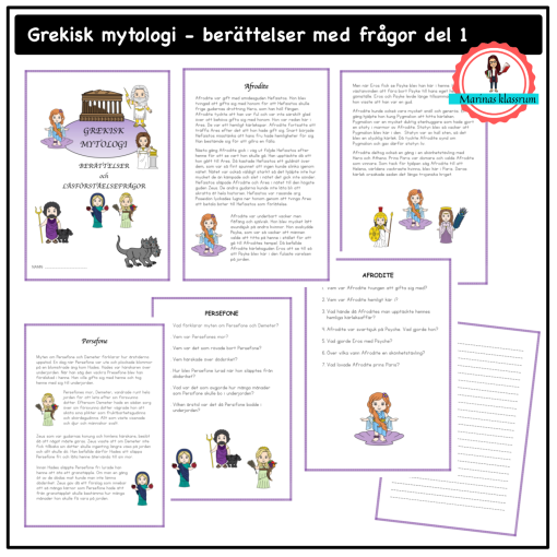 Grekisk mytologi - berättelse + frågor del 1