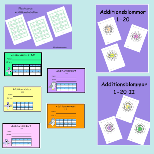 Additionskörkort 1-10 paket med 2 övningshäften och flashcards