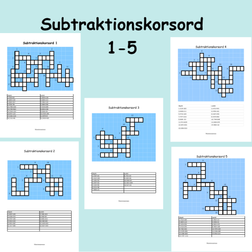 Subtraktionkorsord 1-5