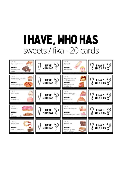 I have, who has domino - sweets / fika 20 cards