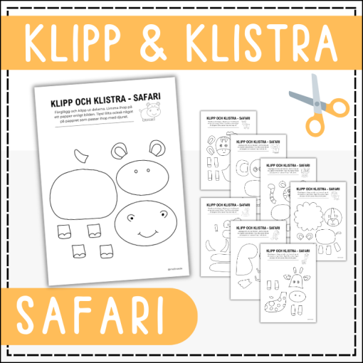 Pyssel: färglägga, klippa och klistra - tema safari