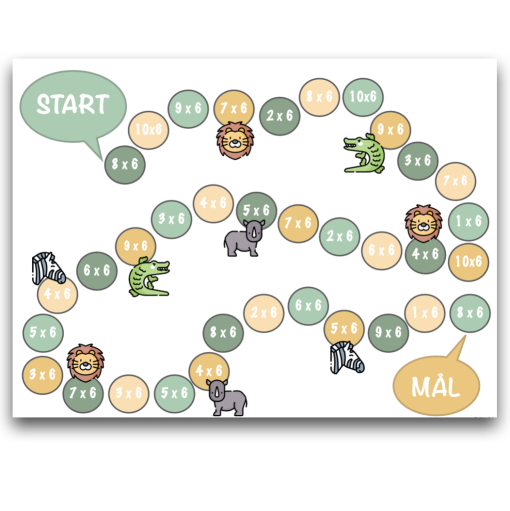 Mattespel: Multiplikation - 6:ans tabell med tema "Djur i Afrika"