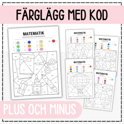 Färglägg med kod: matematik plus och minus