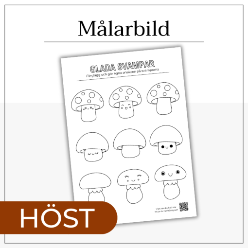 Målarbild höst - färglägg glada svampar