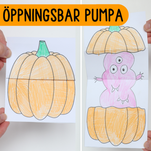 Halloweenpyssel - pumpa som öppnas, rita och färglägg egen figur