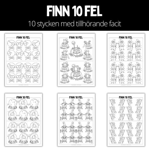 Finn 10 fel - halloween - 10 bilder med tillhörande facit