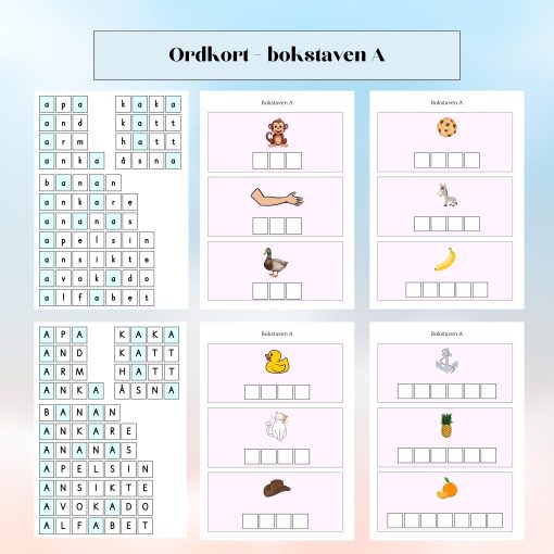 Ordkort - bokstaven A
