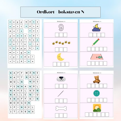 Ordkort - bokstaven N