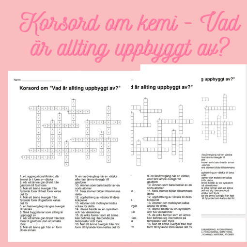 Korsord och ordsök om Kemi - Vad är allting uppbyggt av?