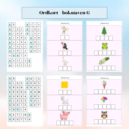 Ordkort - bokstaven G