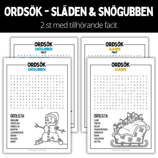 Ordsök - snögubben & släden - 2
