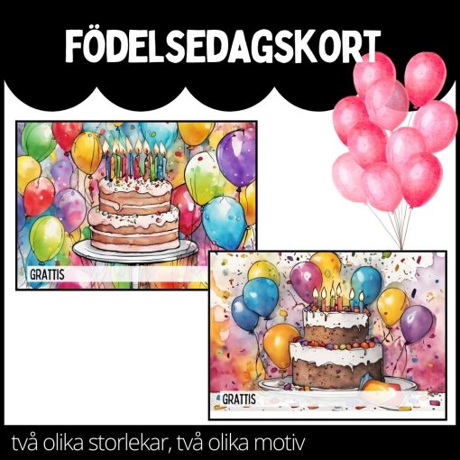 Födelsedagskort - två olika motiv, två olika storlekar