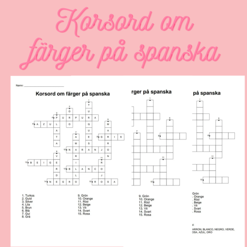 Korsord och ordsök om färger på spanska