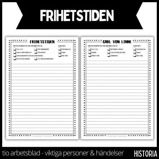 Frihetstiden - händelser och personer - arbetsblad