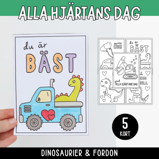 Alla hjärtans dags - kort, fordon och dinosaurier