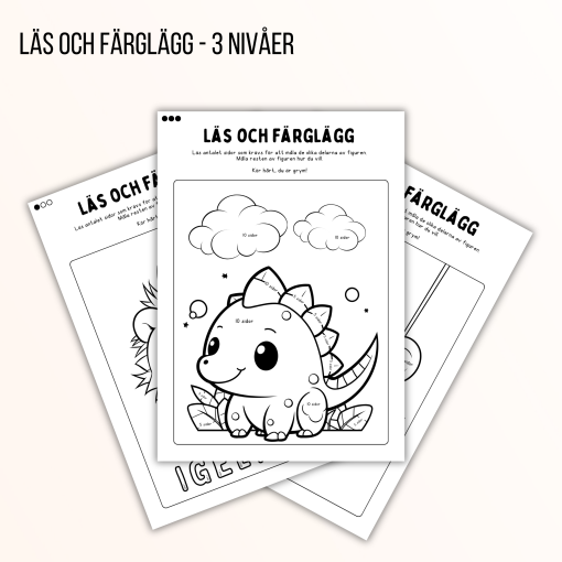 Läs och färglägg - 3 nivåer (15 arbetsblad)