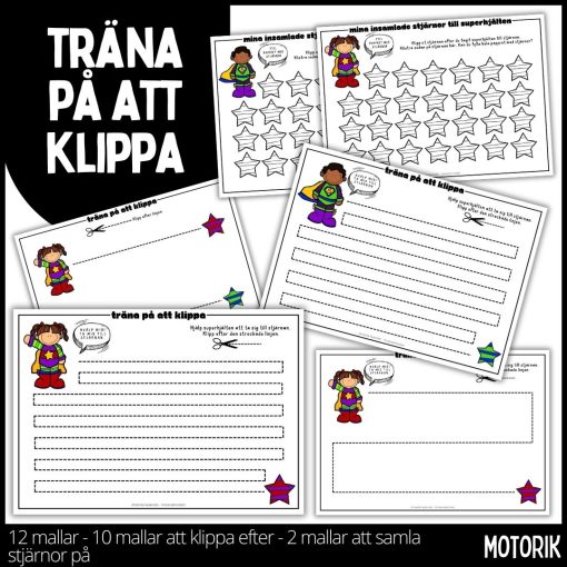 Öva på att klippa - 12 mallar - 10 mallar att klippa efter och 2 att samla stjärnor på