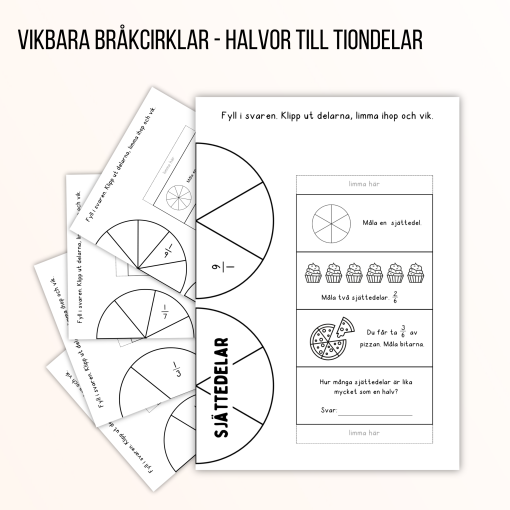 Vikbara bråkcirklar - halvor till tiondelar