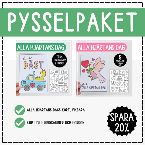 Alla hjärtans dags pyssel paket, vikbara kort och tema fordon och dinosaurier