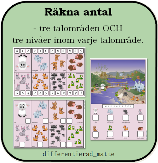 Räkna antal - tre talområden och tre varianter inom varje talområde