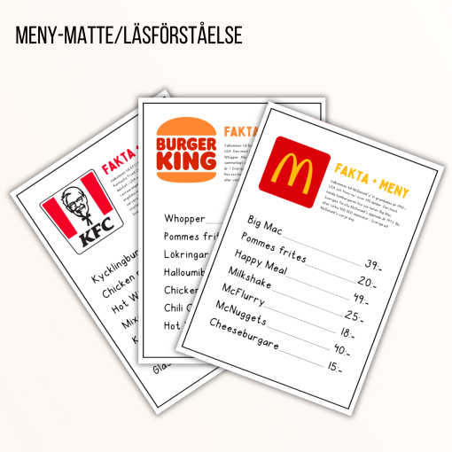 Meny-matte/läsförståelse