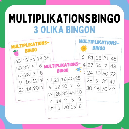 Multiplikationsbingo: 3 olika bingon (1-10, 1-5, 6-10)
