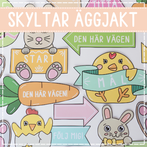 Äggjakt- skyltar för att hitta påskägget