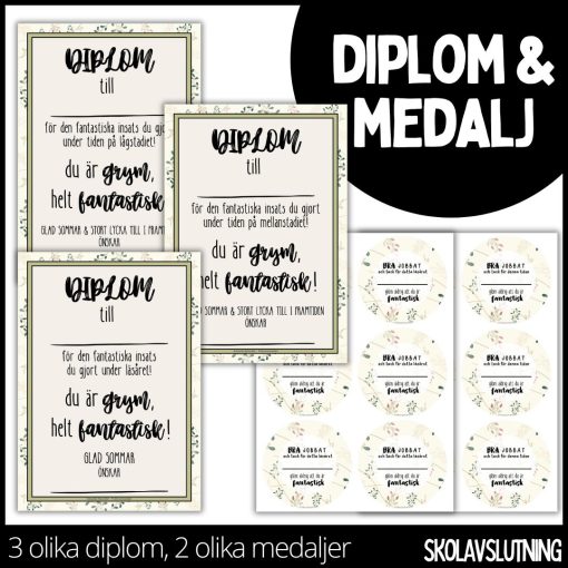Diplom & medalj – 3 olika diplom / 2 olika medaljer - 3