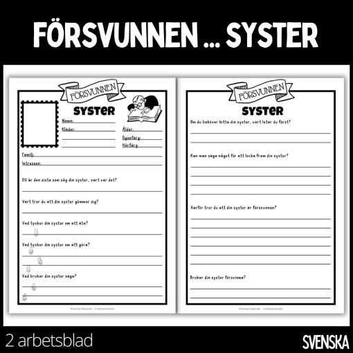 Försvunnen... syster - 2 arbetsblad