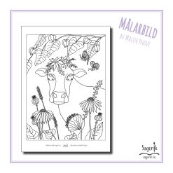 Målarbild - ko bland blommor