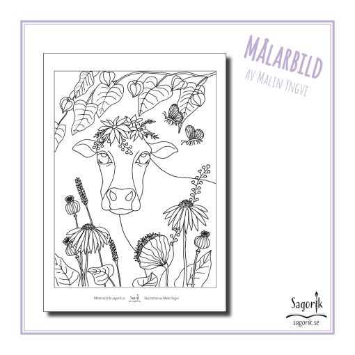 Målarbild - ko bland blommor