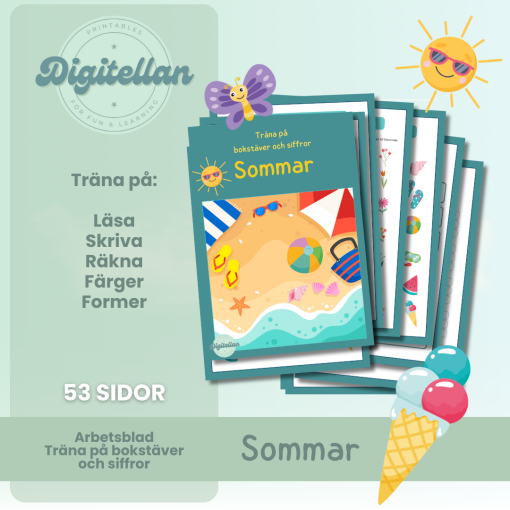 Arbetshäfte bokstäver och siffror - Tema Sommar