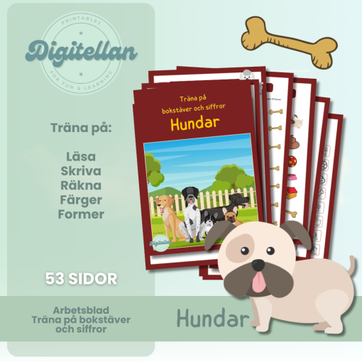 Arbetshäfte bokstäver och siffror - Tema Hundar