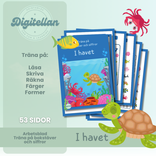 Arbetshäfte bokstäver och siffror - Tema I havet