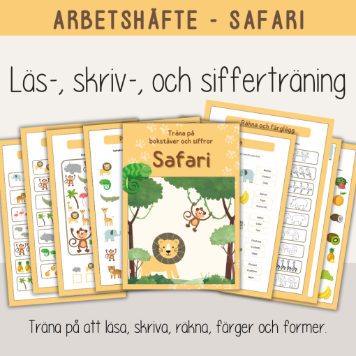 Arbetshäfte bokstäver och siffror - Tema Safari