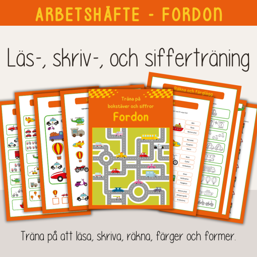 Arbetshäfte bokstäver och siffror - Tema Transport